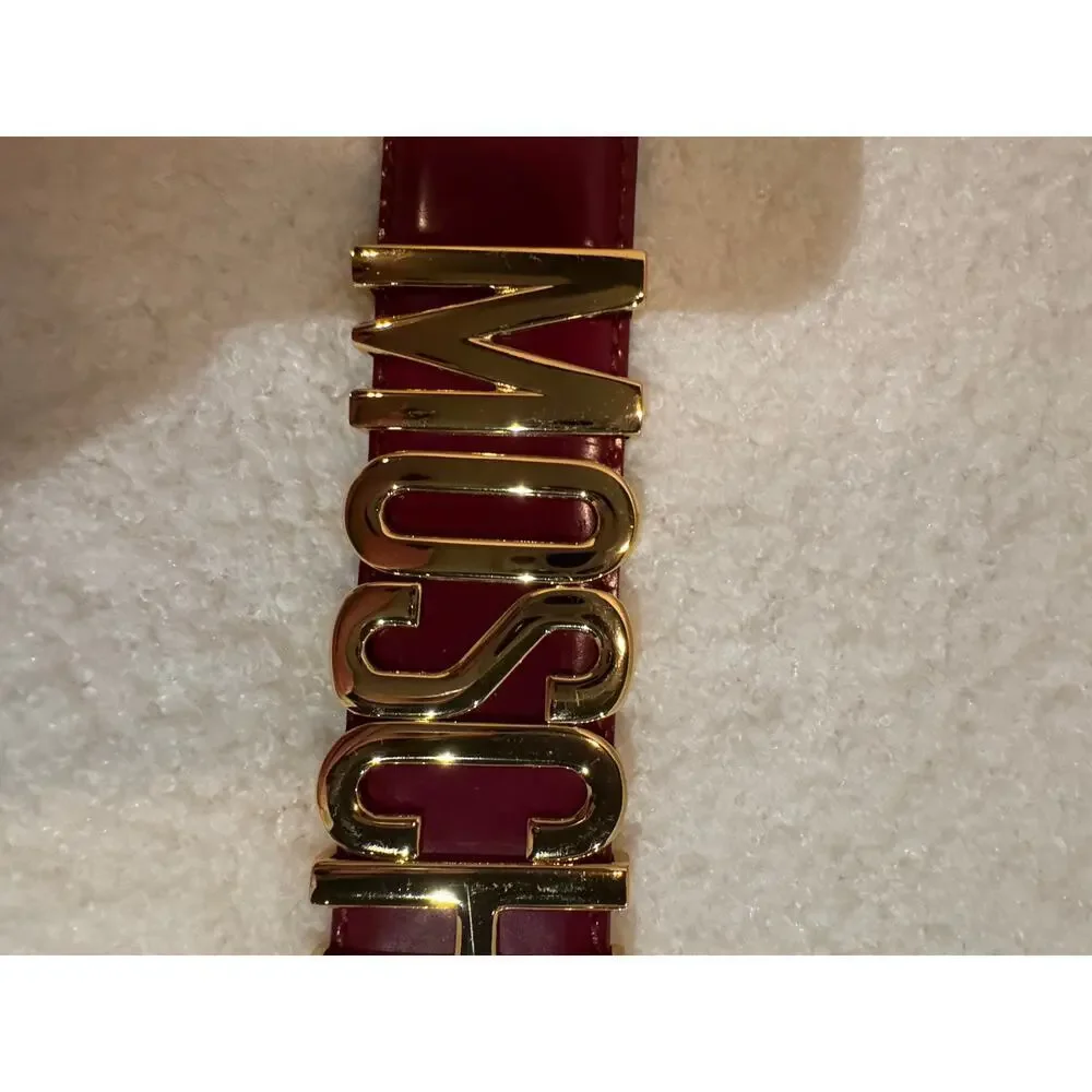 MOSCHINO Logo Calfskin Magenta Violet Belt